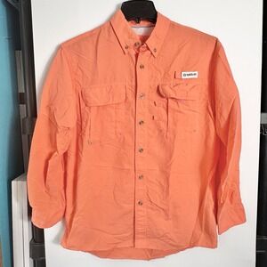 Magellan Outdoors Mens Sz Small Fish Gear Shirt Orange Long Sleeve Vented Nylon